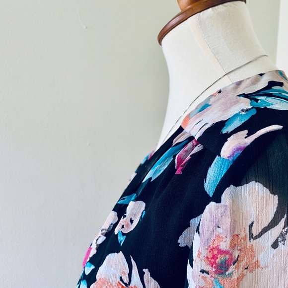 Leyden Floral Black Wrap Long Sleeve Mini Dress - Picture 6 of 7